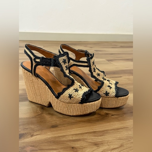 Clergerie Dara Raffia Platform Wedge Sandals - Picture 2 of 9